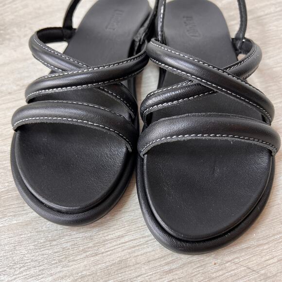 Olakai Sandals Womens Size 6/7 Black Tiare Strappy Full Grain Leather Slingback - Picture 4 of 10